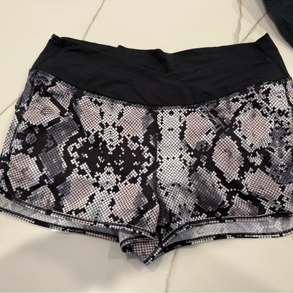 lululemon athletica Black and White Snake Print Athletic Shorts